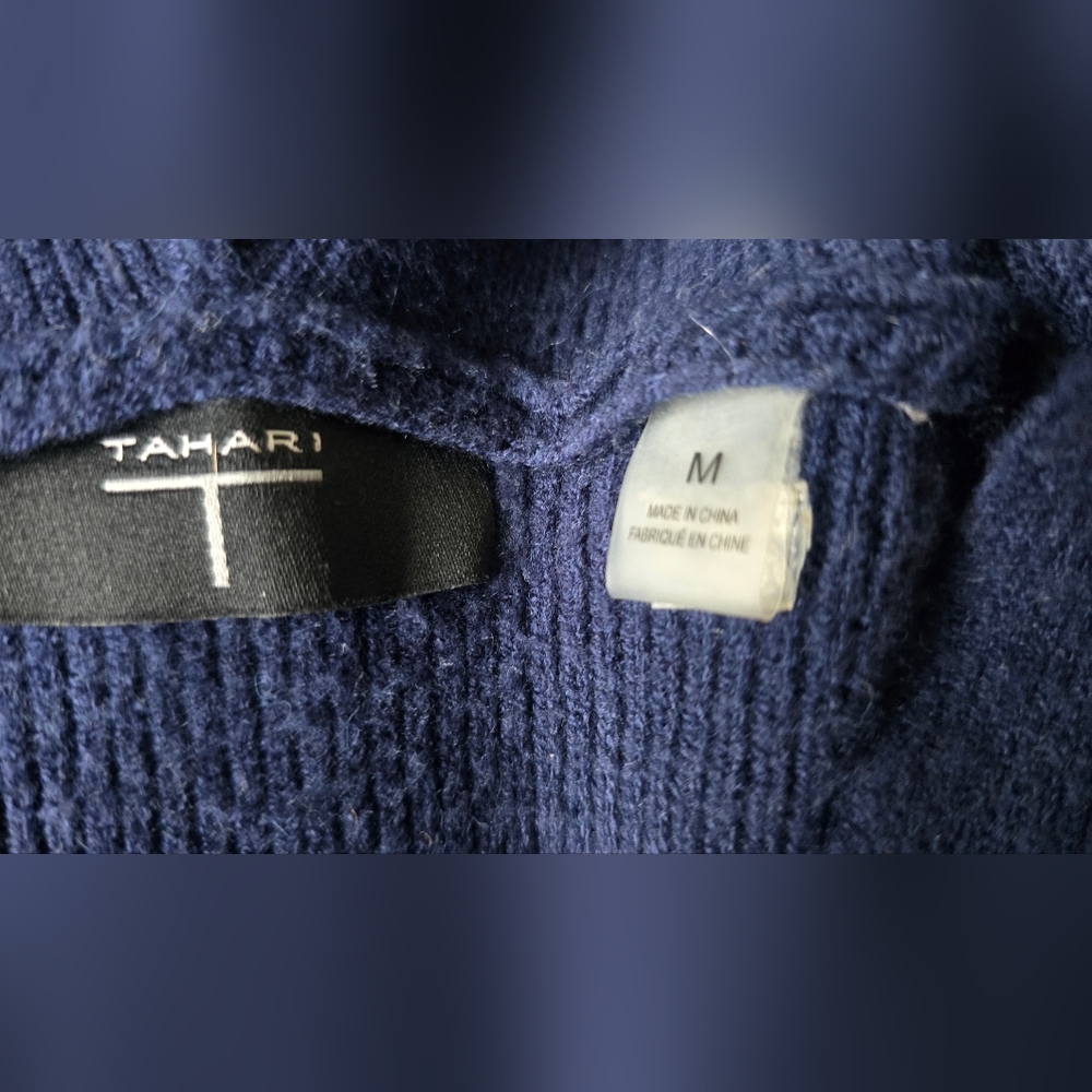 Tahari Women's V-Neck Sweater in Navy and White Stripes - Picture 5 of 9
